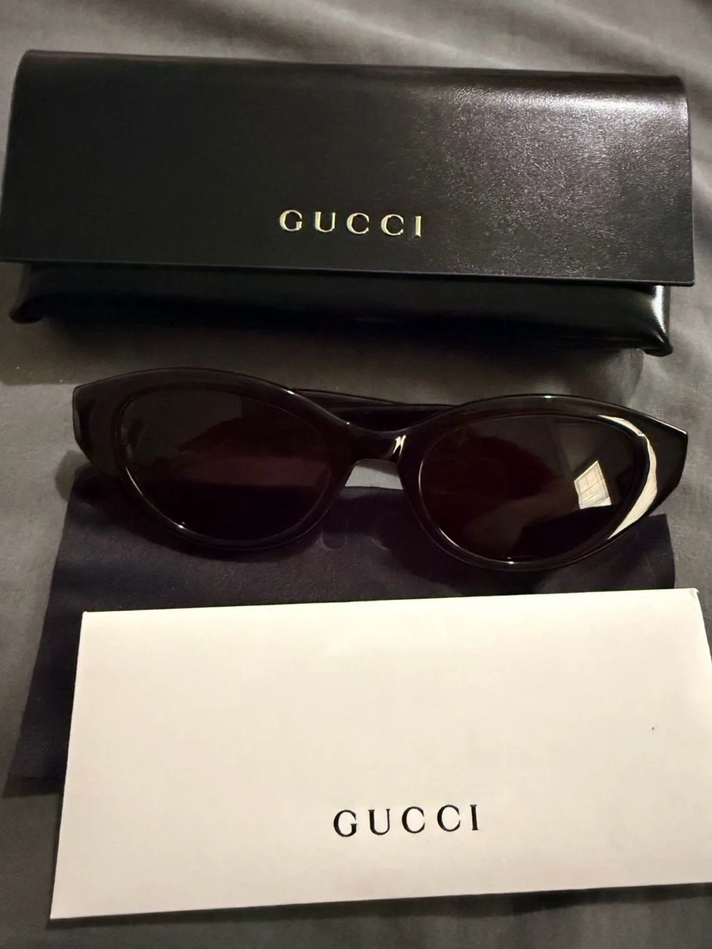 Authentic Gucci Black Cat-Eye Sunglasses with Dark Lenses